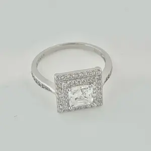 Sterling Silver 925 Moissanite with Certificate GRA Square Ring 1ct
