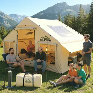 Luxury Inflatable Glamping Tent with Skylight, Easy Setup Blow Up Tent with Pump, Waterproof Hot Tent with Stove Jack for 4-6 Adults