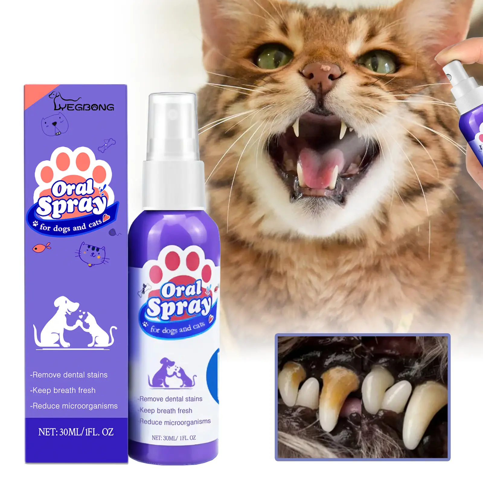 Yegbong Pet Teeth Cleaning Spray | Dental Care Spray for Dogs & Cats | Fresh Breath & Oral Hygiene Dog Dental Care Cat Oral Care Pet Oral Hygiene Fresh Breath for Pets Pet Teeth Cleaner Daily Dental Care