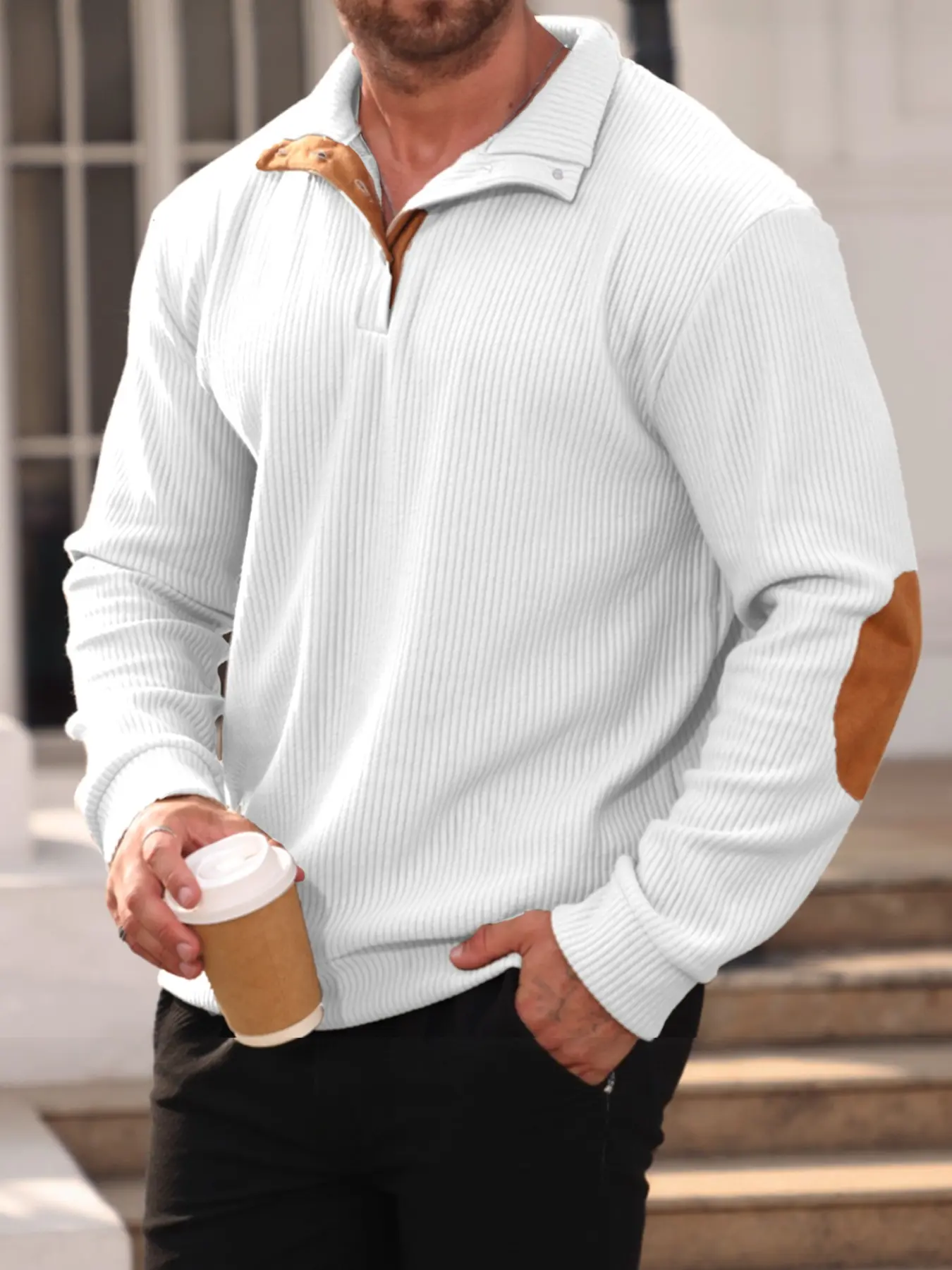 Men's Autumn/Winter Outdoor Casual Stand Collar Long Sleeve Jacquard Knit Pullover, Quarter Button, Long Sleeve Standar Pullover, Winter Pullover, Daily Holiday Wear, Polyester Fiber Material, Street Style Casual Wear.