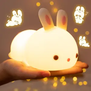 Cute Rabbit Night Light, USB Rechargeable Kids Night Light, Warm and Color Breathing Mode, LED Animal Lamp, Perfect Christmas Gift, Decorative Night Light