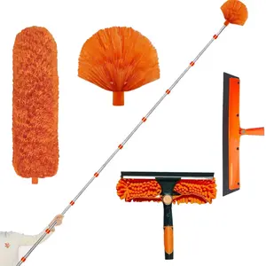 20+ Feet High Reach Dusting Kit with 3-14 ft Extension Pole Window Washer & Squeegee, Cobweb Duster, Fan Blade and Feather Dusters Outdoor & Indoor Extendable Duster Cleaning Kit