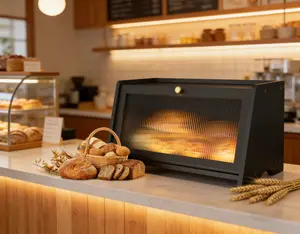 CUGBO Bamboo Material Bread Box, Large Size Trapezoid Shape Food Storage Container for Kitchen Countertop - With Window and Ventilation Grilles to Keep Homemade Bread Fresh