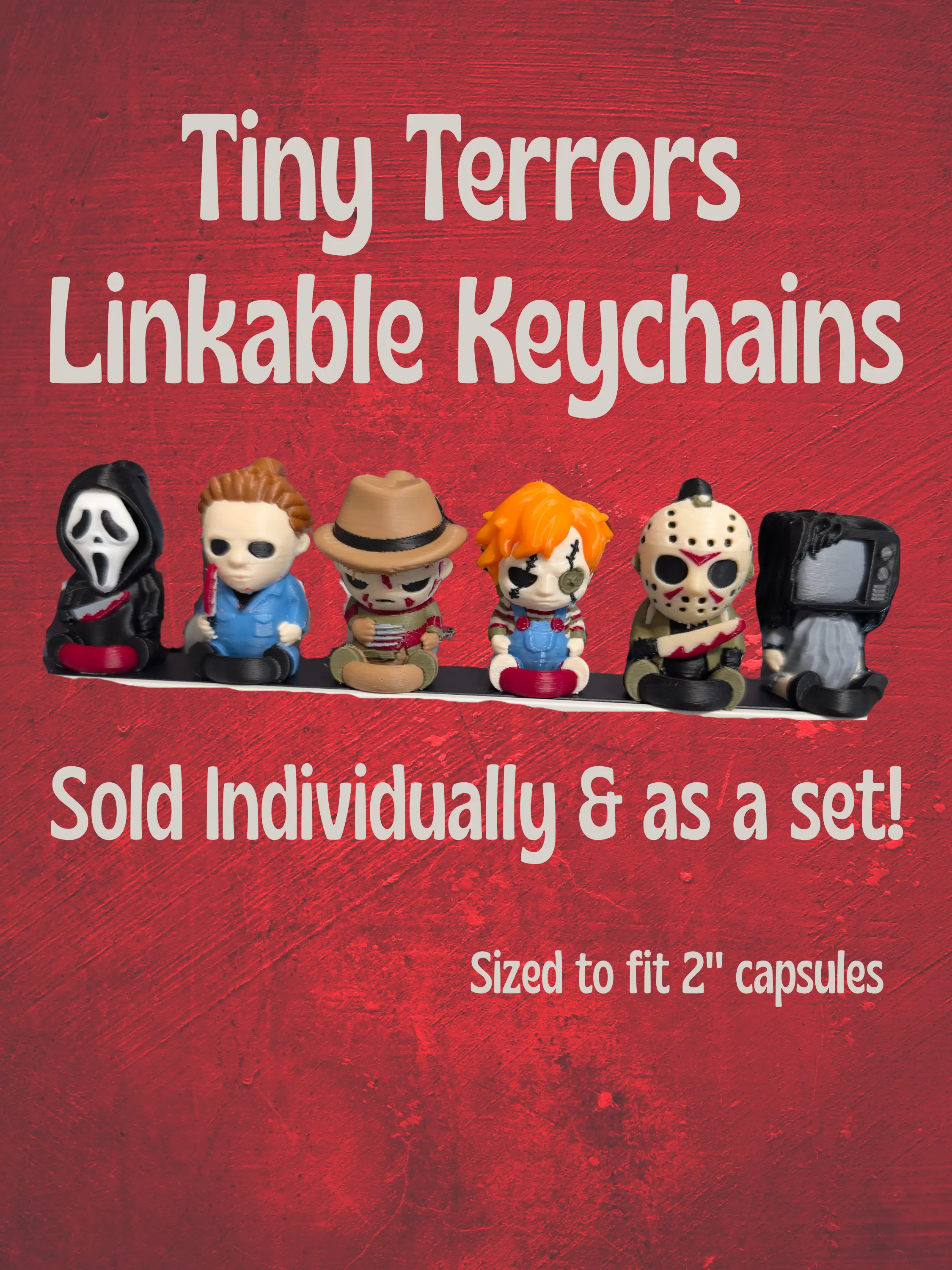 Tiny Terrors Linkable Keychains - 3d printed horror inspired 2 inch capsule sized