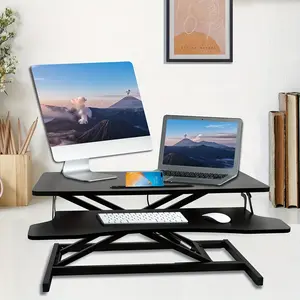 New 32 Inch Smooth-Height Stand Up Desk Converter - Dual Monitor Workstation with Instant Sit to Stand Functionality - Spacious Black Tabletop for Enhanced Productivity