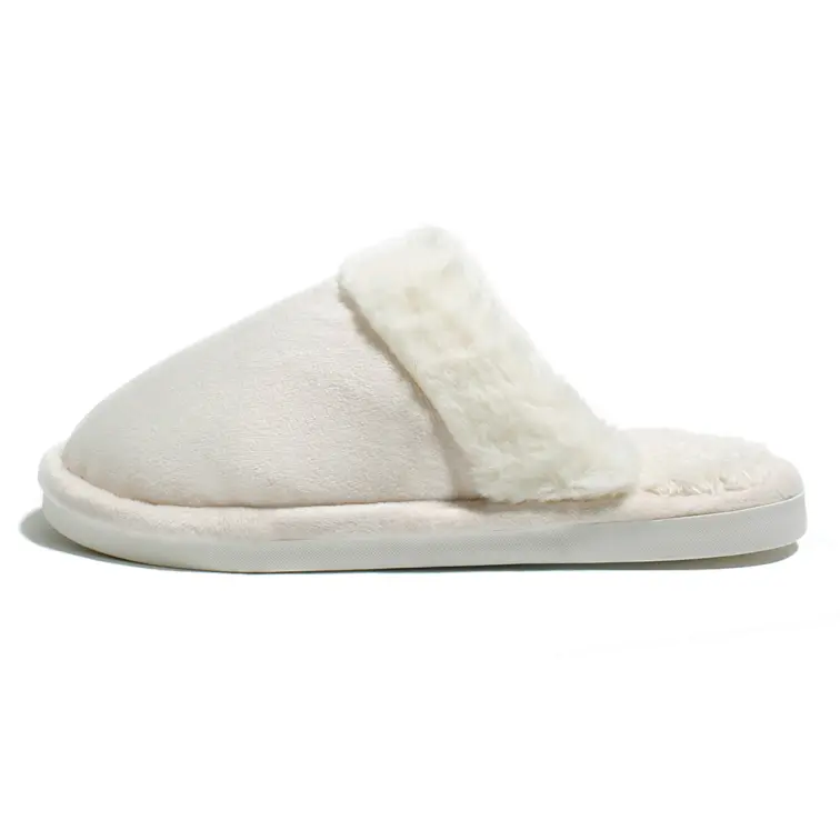 Fuzzy slippers women Women's Slippers smiley face slippers Miss cute casual shoes solid color White