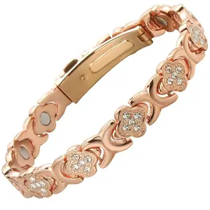 Niche High-End Four-Leaf Clover Diamond Magnetic Bracelet Rose Gold Texture Elegance Jewelry for Women with Magnetic Elements and Luxurious Look Elegant Minimalist Bangle