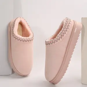 Women's Platform Fleece Slippers and Ankle Mini Snow Boots with Slip-On Soles Warm and Comfy House Indoor Outdoor Shoes for Cold Weather