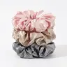 Women's 3pcs Gentle Satin Bow Ribbon Headbands & Scrunchies (5.6 inches) - No Crease, Frizz Control, Rich Color Retention, All-Hair-Type Friendly, Headbands for Women, Hair Tools for Commute/Business/Engagement (Assorted)