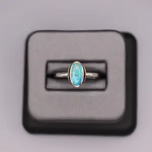 Sterling Silver Stone Ring - Oval Turquoise Design