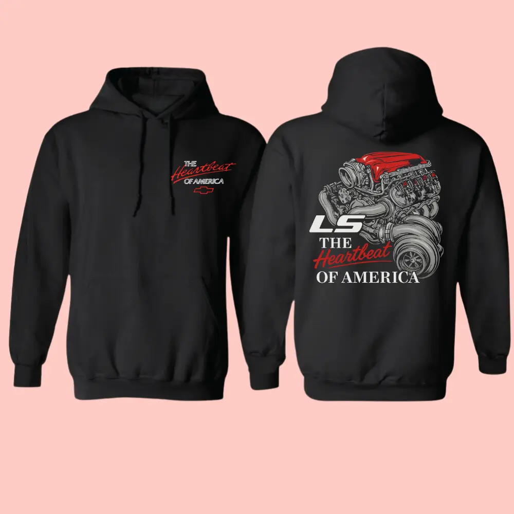 🔥🚗 Trending Auto Streetwear LS Engine Hoodie/Sweatshirt/T-Shirt–The Heartbeat of America Pullover,Chevy Motor Car Graphic Top, Vintage Auto Racing Streetwear for Men & Women, Car Enthusiast Gift, Retro Motorsport Hoodie,TikTok Viral Automotive Fashion