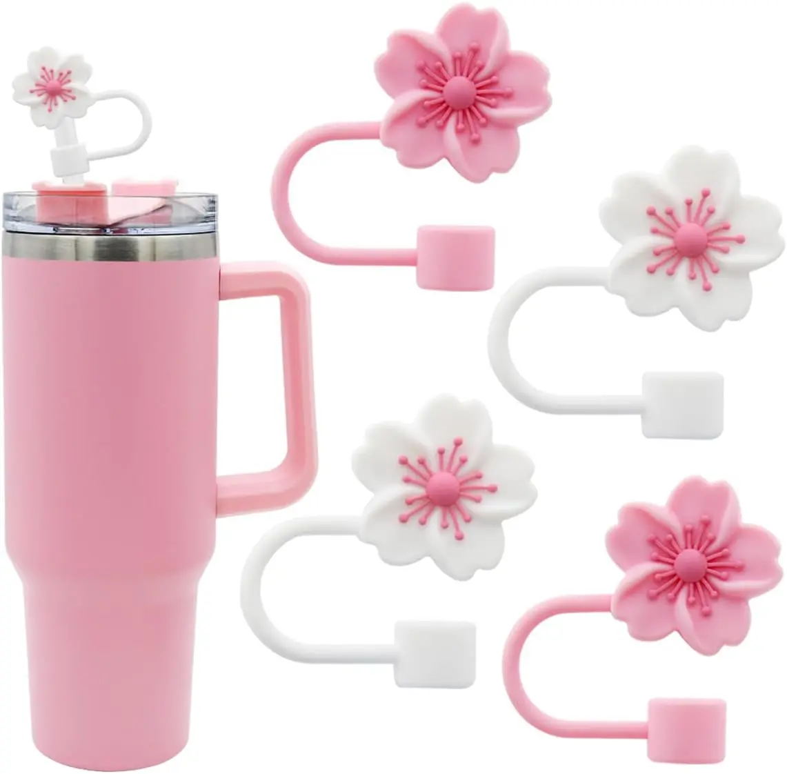Portable Silicone Straw Cover Cap, 10 mm (0.4 in) Reusable Straw Topper Lids for Stanley Cup Accessories