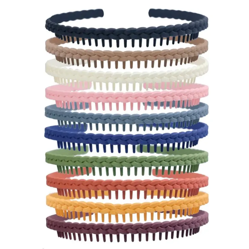 Women's 10 PCS Unisex Braided Thin Plastic Headbands with Teeth, No-Slip Colorful Fashion Effortless Hair Accessories for Teens