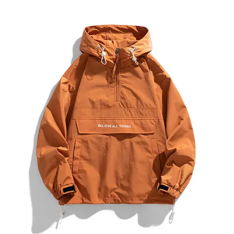 Men's Long-Sleeve Polyester Half-Zip Hoodie Jacket - Bold "BELIEVE ALL THINGS" Print, Relaxed Fit, Drawstring, Foldable, Machine Washable, Minimalist Plain Design, Warmth Control, Ideal for Casual Wear, City Exploring
