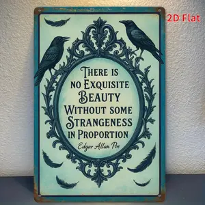 20x30cm (8x12 Inch) 2D Flat Metal Sign – Edgar Allan Poe Gothic Wall Art, Vintage Victorian Raven Design, Decorative Plaque for Living Room, Bedroom & Office Decor