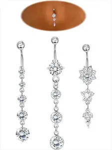Women's Elegant Artificial Zircon Decor Belly Rings, Trendy Exquisite Belly Piercing Jewelry, Chic Body Jewelry for Party Decor, Belly Button Piercing