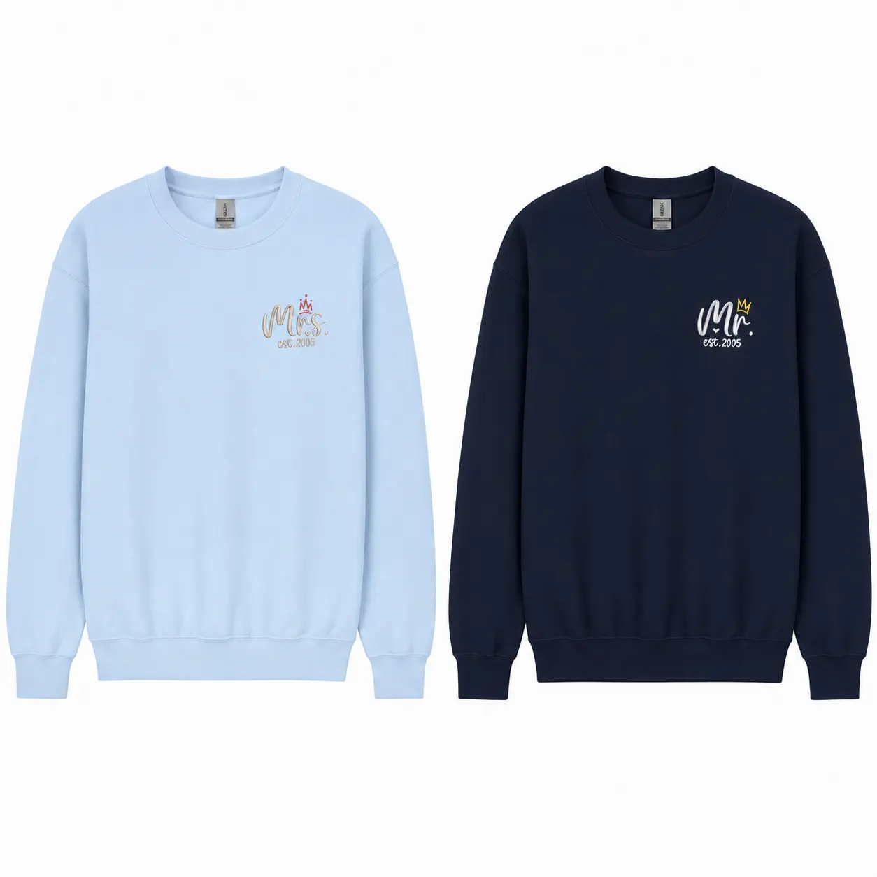 Custom Embroidered Mr and Mrs Sweatshirts for Couple – Matching Gift With Names, Wedding Date for Anniversary, Valentine's Gift