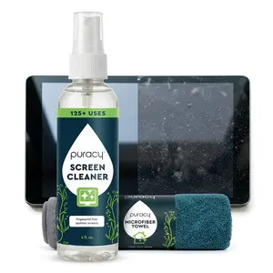 Puracy Screen Cleaner with Microfiber Cloth – All Purpose Phone, Laptop, Computer, TV Screen Cleaner for Smart TV, Streak-Free and Fingerprint-Free (4 oz, Free & Clear)