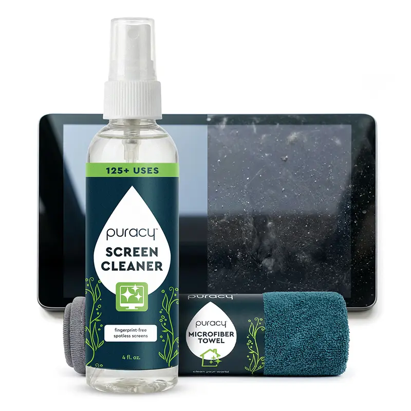 Puracy Screen Cleaner with Microfiber Cloth – All Purpose Phone, Laptop, Computer, TV Screen Cleaner for Smart TV, Streak-Free and Fingerprint-Free (4 oz, Free & Clear)