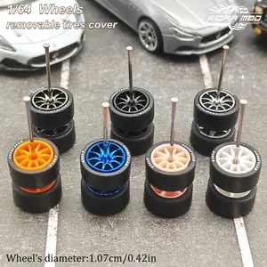 1/64 Wheels with Detachable Rubber Tires Ten Spokes 10.7mm for Model Cars Refiting Parts for Hotwheels (5 sets for 5 Cars)