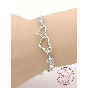 S925 Sterling Silver Cute Heart Design Bracelet, Fashionable Jewelry for Women & Girls, Trendy All-match & Exquisite Jewelry for Birthday Gift, Valentine's Day, Gift, Heart Shaped Bracelet
