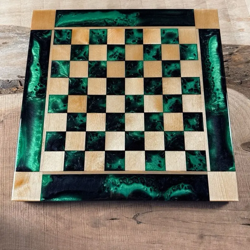 Jungle Green Black Onyx Maple Wood Chess Board (INCLUDES PIECES)