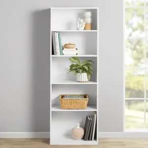 Mainstays 5-Shelf Bookcase with Adjustable Shelves, White, Shelves For Bedroom, Indoor Furniture