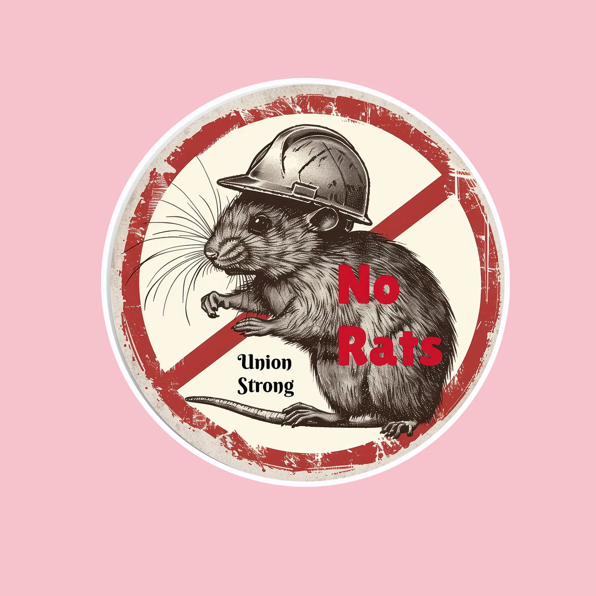 No Rats Union Strong Hardhat Sticker - Vinyl Sticker for Humor and Patriotism - Waterproof Sticker