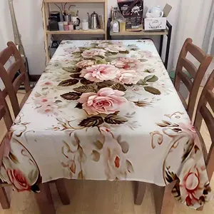 1 pink floral printed tablecloth, circular and rectangular home table cover, washable tablecloth, suitable for Picnic dining table, picnics, camping, weddings, kitchen decoration for spring and summer decoration