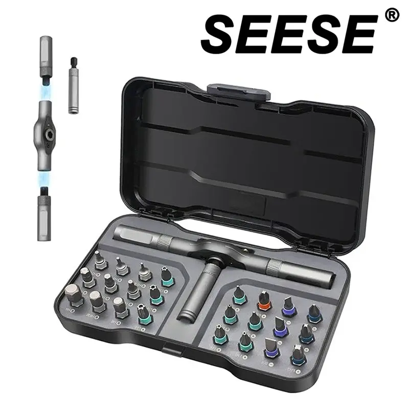 SEESE 24 in1 Magnetic Screwdriver Set,DIY RatchetScrewdriver Set,Detachable Assembly T Handle,PortablePrecision Repair Tool Kit for PC, Bicycle, Furniture,Electronics