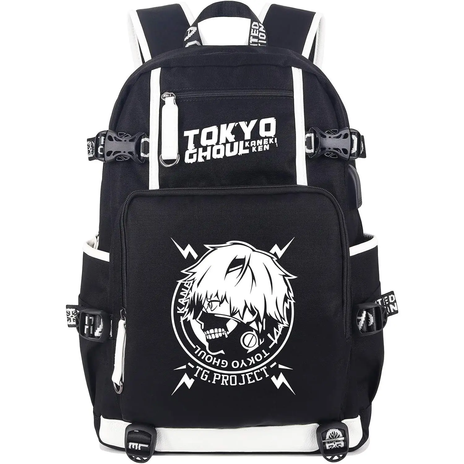 Roffatide Anime Tokyo Ghoul Laptop Backpack Printed Luminous Backpack Rucksack with USB Charging Port & Headphone Port Black