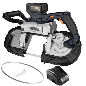 5 inch Cordless Bandsaw,20V Brushless Power Band Saw, 4AH Battery, 6 Speeds Adjustable, Not Hot Sparks When Cutting Metal, Portable Band Saw for Deep Cut
