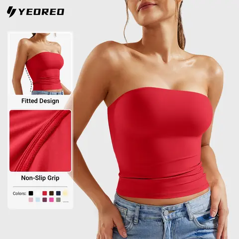 YEOREO Sophie Women's Basic Double-Lined Bodycon Bandeau Tube Top - Cropped Sleeveless Cami, Cute Going Out Tops for Summertime Sports & Clubbing,outdoorfun