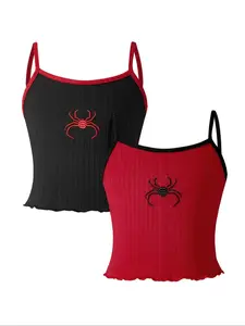 Girl's Spider Embroidery Cami  Top, Casual Sleeveless Top for Summer, Girls Clothes for Daily Wear