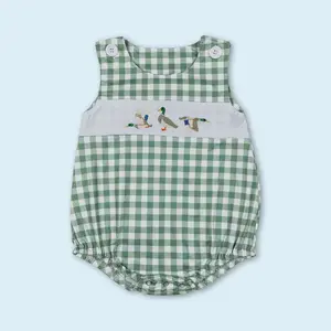 Mallard Duck Hunting Season Green Plaid Baby Boy Summer Romper Kids Clothes