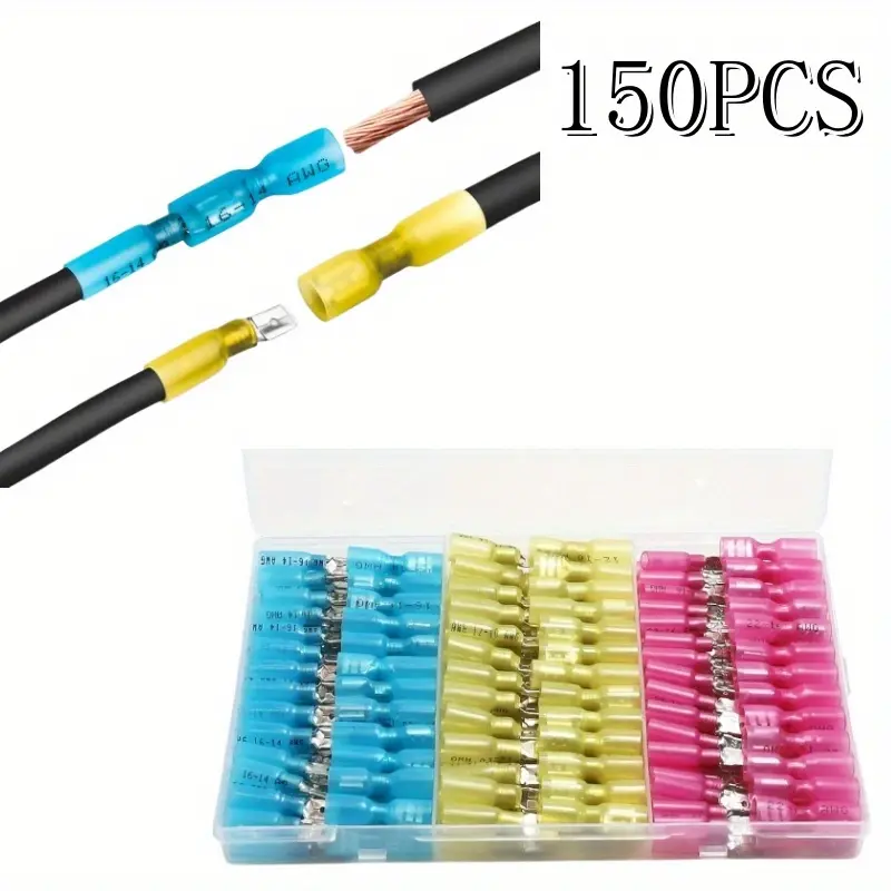 150-Pcs Dual Wall Heat Shrink Sealing Spade Connectors Kit, Durable Reliable Connectors, 22-10 AWG Copper Insulated Terminals, Male & Female Crimp Assortment for Safer and Reliable Connection, Automotive & Home Improvement Repairs