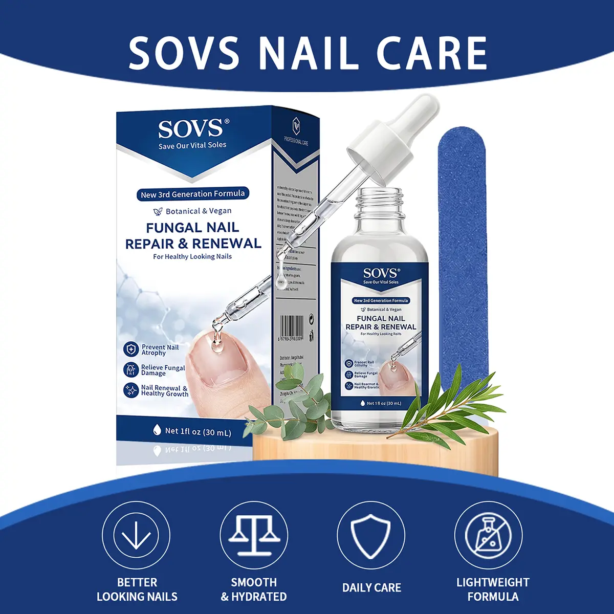 SOVS Nail Care Serum 30ml with Precision Dropper | Lightweight Botanical Formula for Daily Nail Beauty Care | Helps Improve Dry, Brittle & Dull-Looking Nails | Smooth-Looking Fingernails & Toenails Care