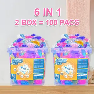 Value Pack 2 Boxes, 72-Hour Long-Lasting Scent Laundry Detergent Balls, 6-In-1 High-Efficiency, 50 Pieces Per Box, Strong Stain Removal, Laundry Pods
