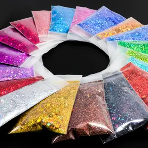 19-Pack 5g Holographic Coarse Chunky Glitter Nail Resin Mixed Powder DIY Set - Light Shifting Laser Gold & Silver Hexagonal Pigments, Ideal for Artistic Projects, Christmas Mold Filling