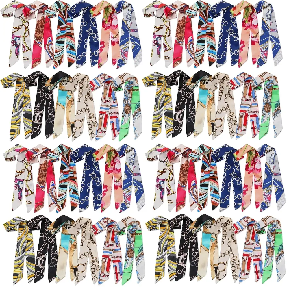 30pcs Fashion Handbag Purse Scarf Set for Women,Satin Neckerchief, Tie Headbands,Purse Scarf for Bag Accessories