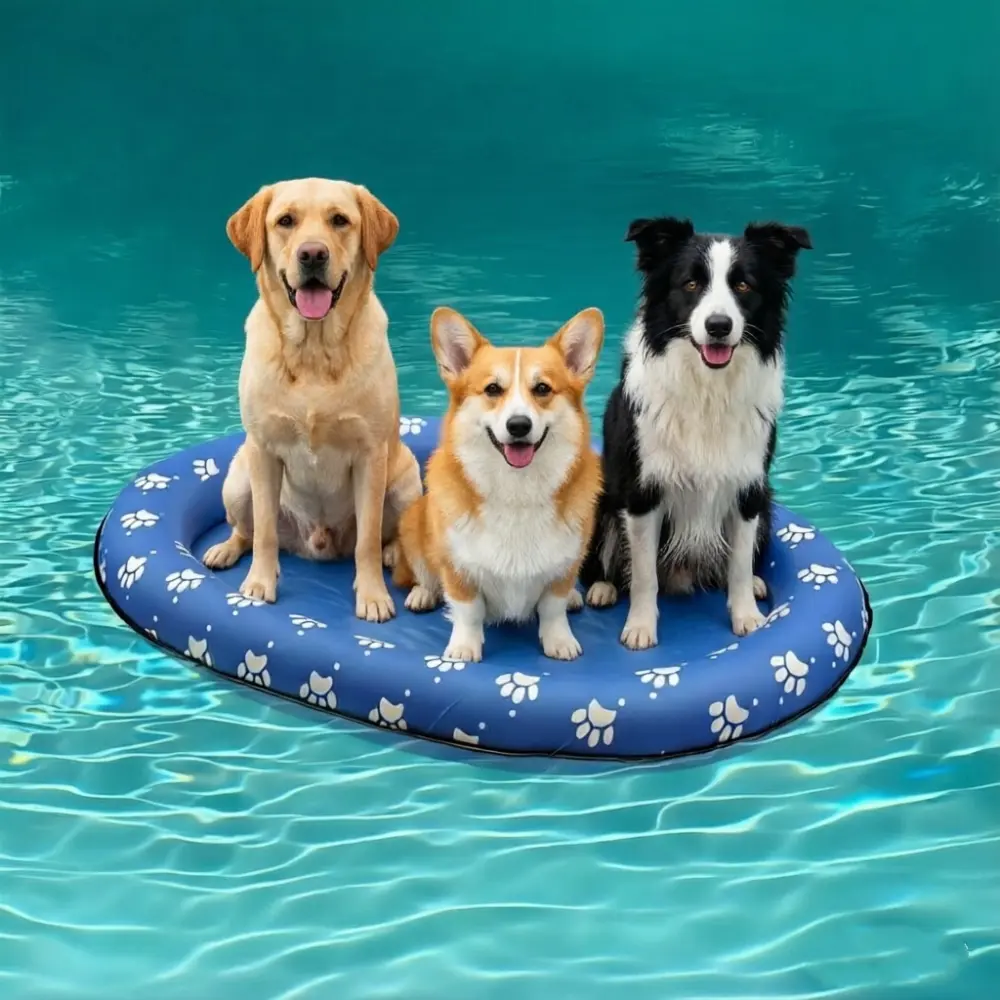 Large Paw Print Dog Pool Float - Sturdy Oxford Fabric Inflatable Raft, Pool Floaties, Shred-Resistant Swim Toys for Small to Large Dogs, Summer Cooling Accessory