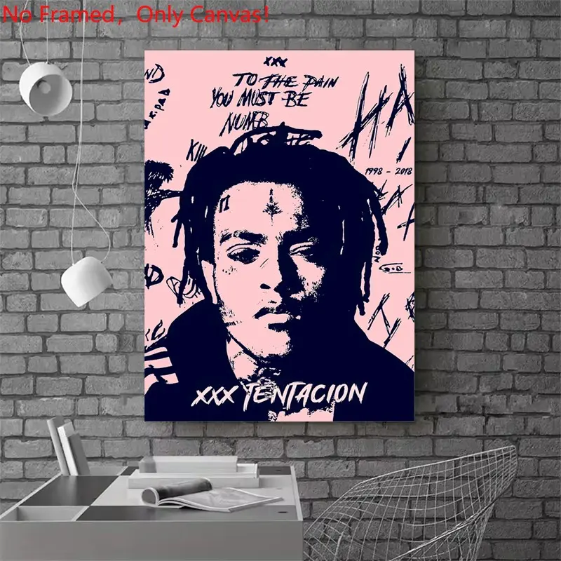 1 piece/set frameless canvas painting print poster, Creative Design Print, hip-hop culture Characters realism art, Cool Wall Art, XXX Tentacion Portrait, gift for Rap Music loves, Aesthetic wall decor, Home Wall Decor, ideal gift for bedroom, living room