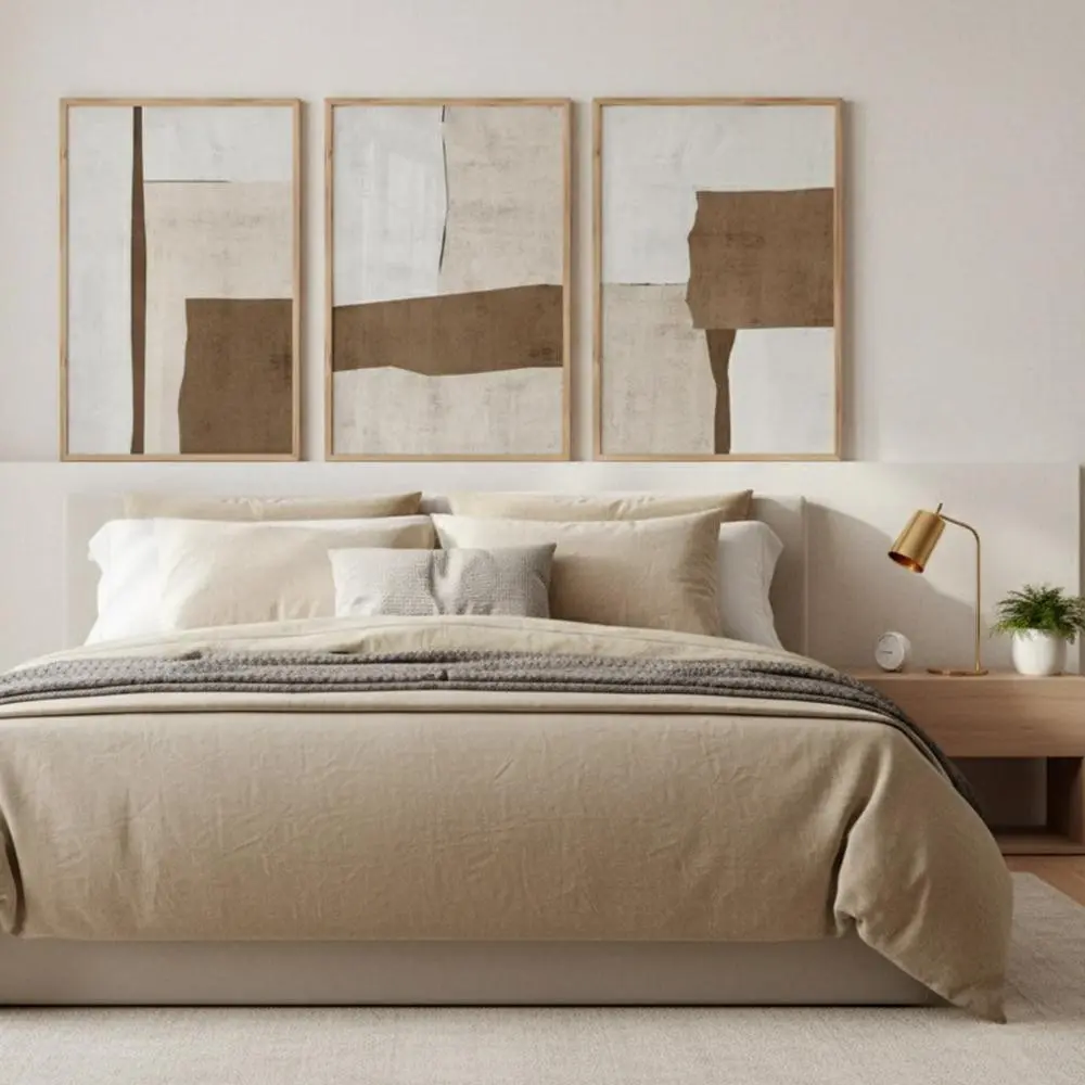 3 Pieces Modern Abstract Geometric Art Prints, Minimalist Beige Brown Wall Mural, Spring Summer Atmosphere Home Art, Contemporary Gallery Decor, Earth Tone Painting, Wall Decor for Living Room and Bedroom, Framed or Unframed.