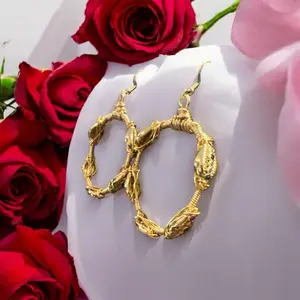 Gold Rhinestone Cowrie Shell Hoops Wrap in Copper Earrings for Women Fashion Jewelry