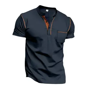 Men’s Summer Short-Sleeve Polo Shirt/Henley with Button Collar and Pockets — Casual, Breathable, Simple Design; Suitable for Sports and Business-Casual Style