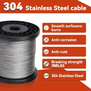 1/16 Stainless Steel Wire Rope Cable 320 Foot Length, 7X7 Strand Core Aircraft Cable, 360 Lbs Breaking Strength