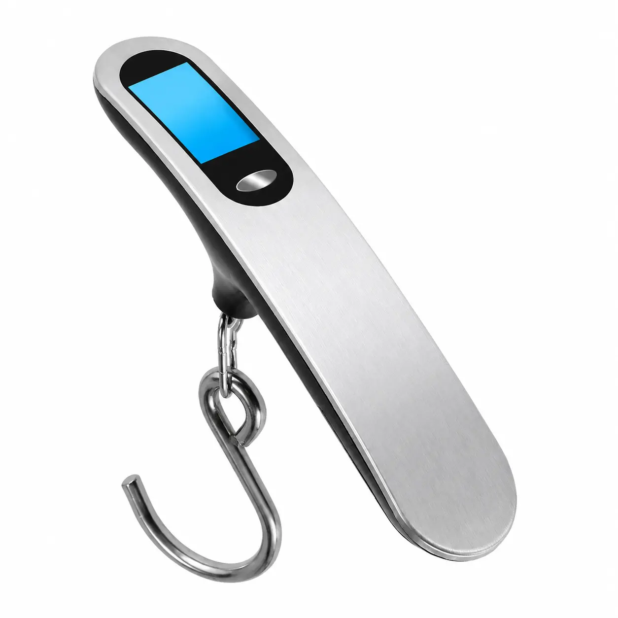 1-Piece Lightweight Compact Digital Hanging Luggage Scale with Brushed Textured Stainless Steel Outer Shell, High-Definition Blue Backlit LCD Display for Travel Weight Check & Household Use