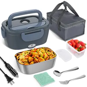 [Limited Time Deal] Electric Lunch Box Food Heater, Food Warmer Heating Lunch Box with 1.5L 304 Stainless Steel Container Tableware Gray+Blue