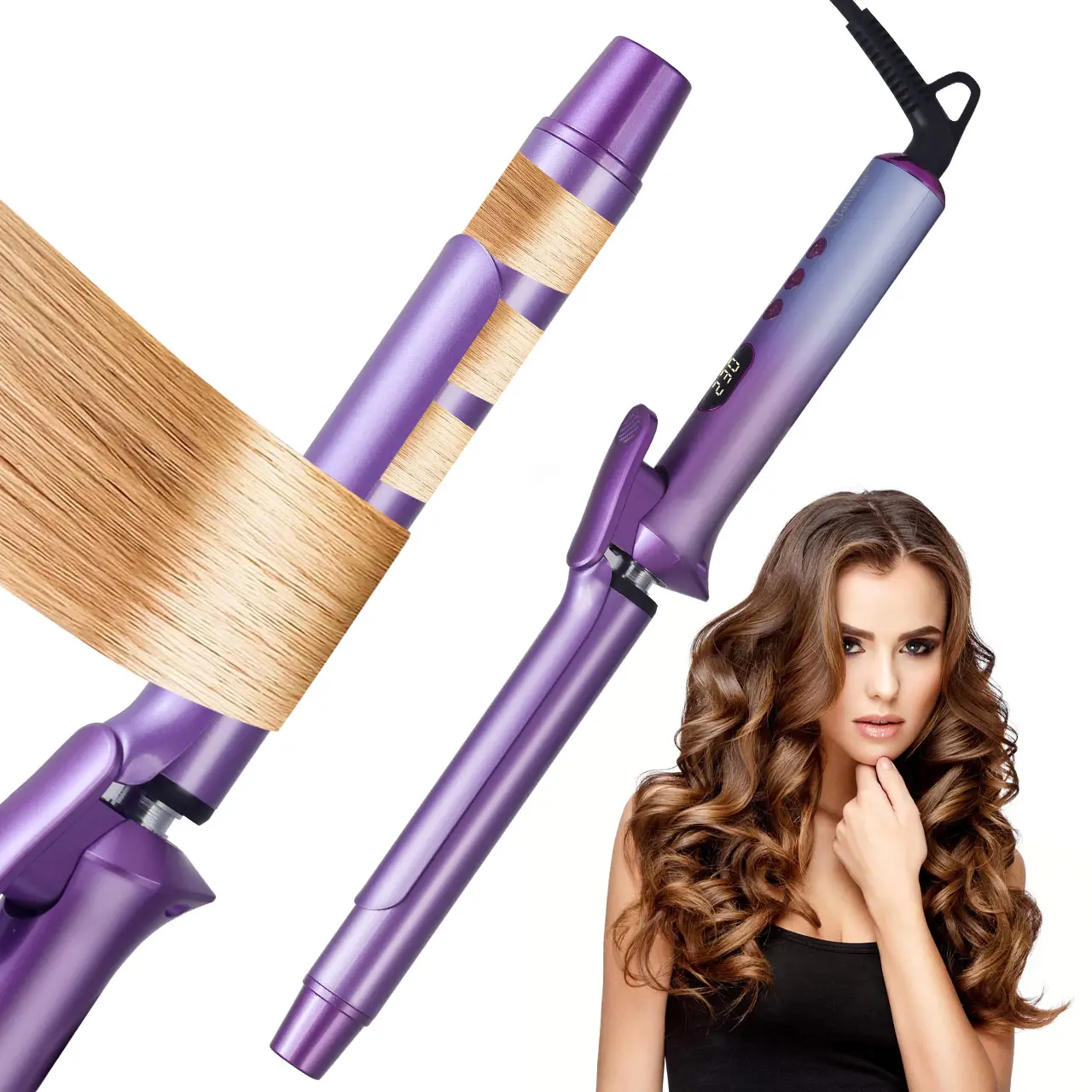 Hatteker 1 Inch Rotating Curling Iron, Curl Cycle,  for Long Hair, 14 Adjustable Temp,Lasting Styling,Negative Ion Hair Care, Heat-Protective Design,Tourmaline Ceramic Hair Curler with LCD Display
