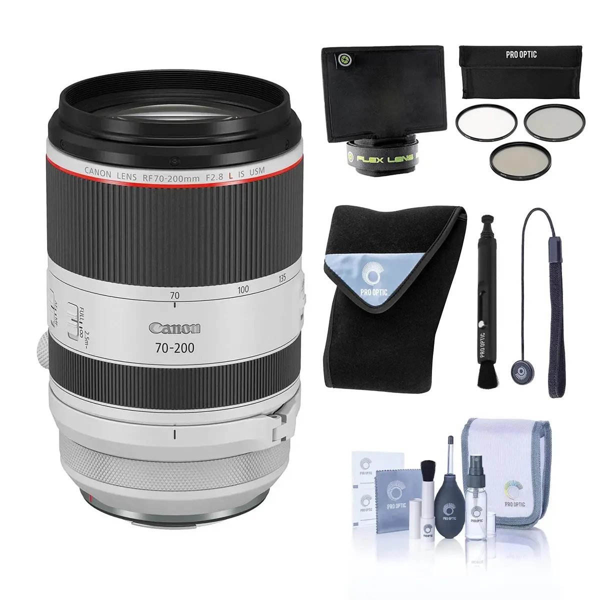 Canon RF 70-200mm f/2.8L IS USM Lens, Bundle with Flex Lens Shade, ProOptic 77mm FIlter Kit, Cleaning Kit, Lens Cleaner, Lens Wrap, Lens Cap Tether